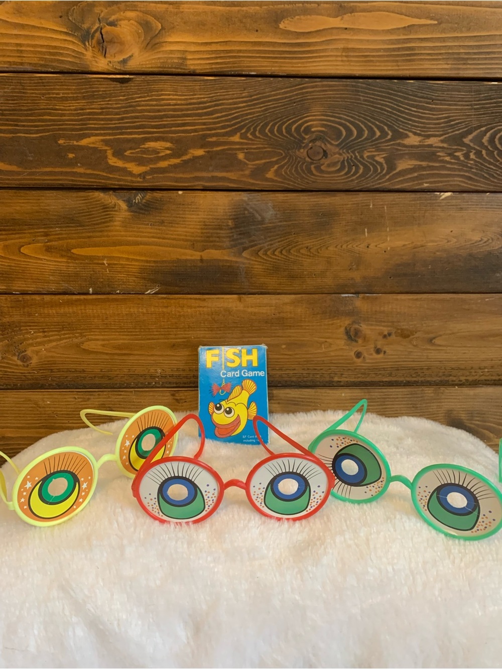 Vintage 80s Fish Card Game with Colorful Googoo Eye Glasses